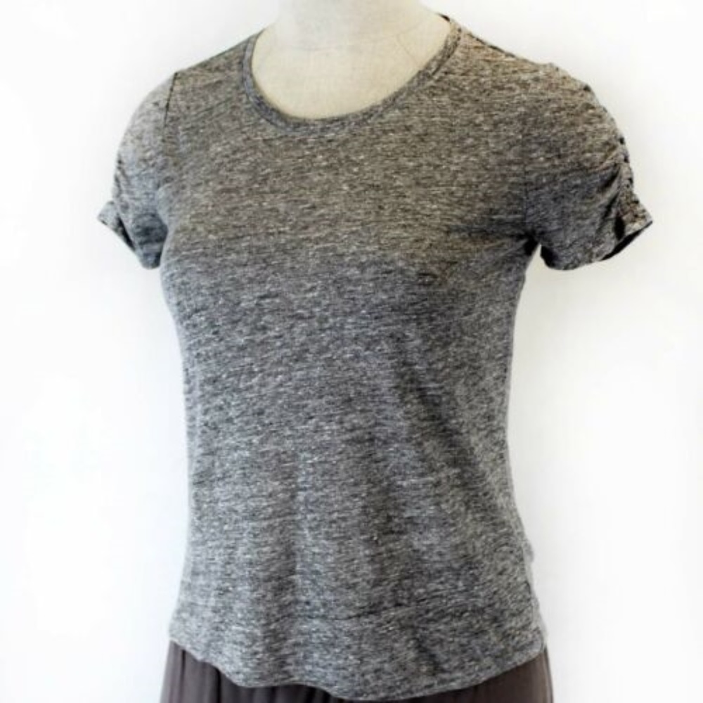 ATHLETA Women Top T Shirt Gray Linen Ruched Tee - Picture 2 of 8